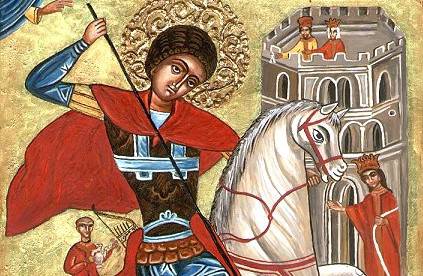 Orthodox Bulgarian icon of St. George fighting the dragon e1430828002913