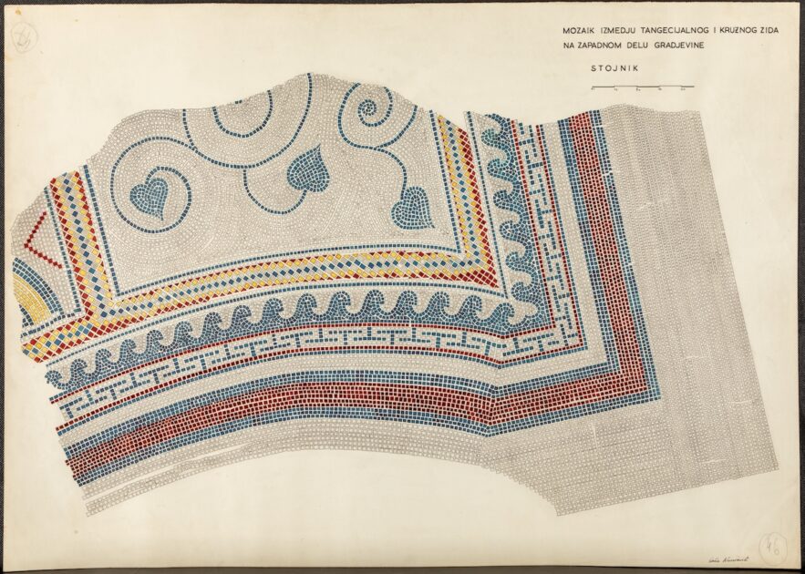 Мотив бршљана на мозаику у ротонди теренски цртеж аутор Олга Николић 1957 Документација НМС